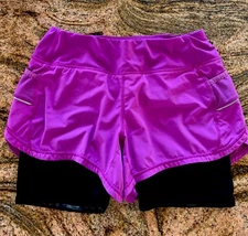 Athleta Women's Size S Shorts Berry Black 2 Layer Pull On Bike Running Active