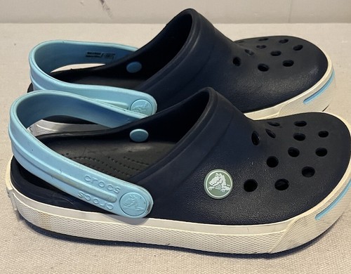 Crocs Kids Crocband ll dunkelblau/hellblau/weiß gebraucht, in einwandfreiem Zustand Größe J1 - Bild 7 von 10