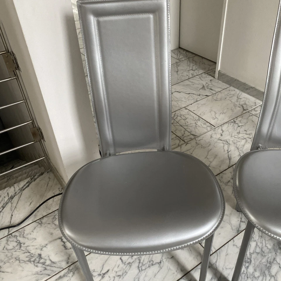 Cattelan Italia Lara Kernleder 4 Stühle Silber Mid-Century Post-Modern - Bild 2 von 4
