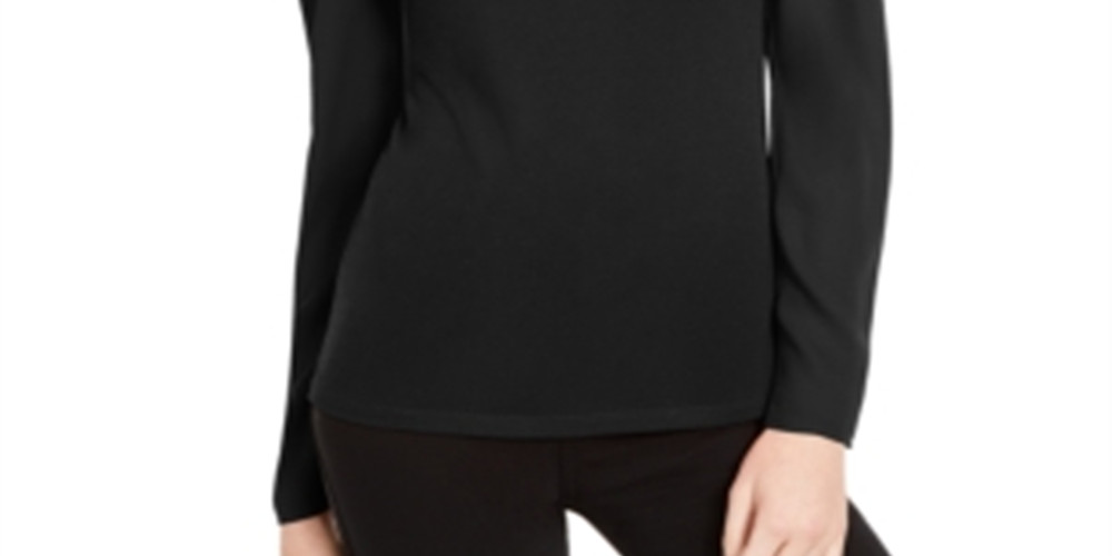 INC Women's Keyhole Puff Sleeve Blouse Black Size X-Large