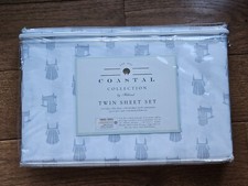 NEW Coastal Collection Twin Size Sheet Set White With Gray Beach Chairs