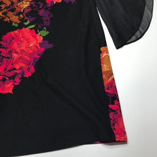 Donna Ricco Dress Womens Size 12 Black Floral Print Sheath Kimono Sleeves - Picture 6 of 12