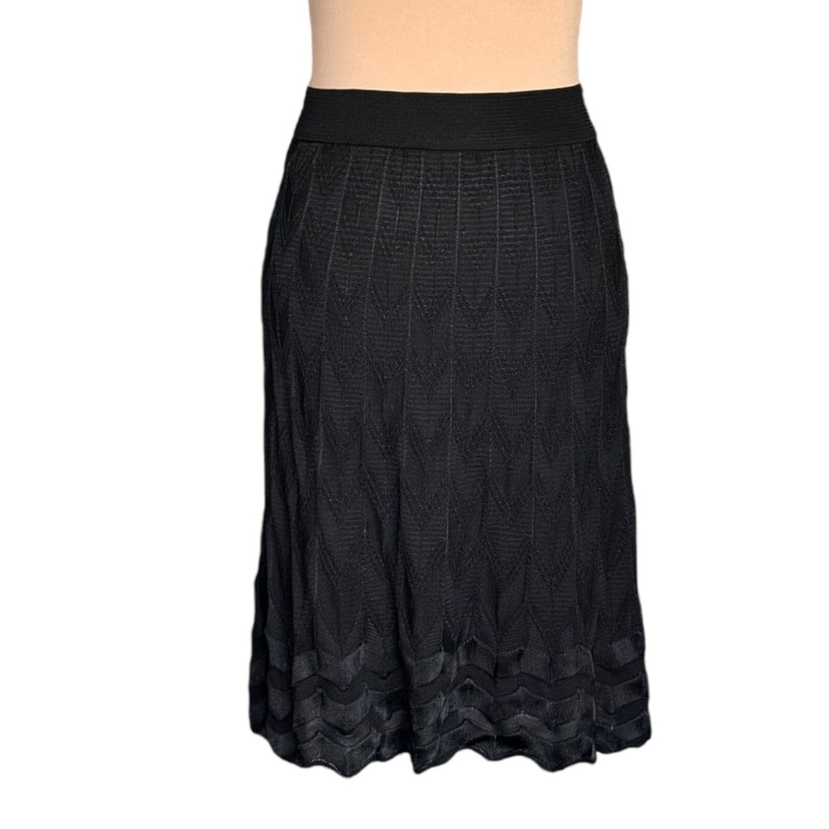 NWT Missoni A-Line Skirt Sz.L Black Knit Textured A-Line