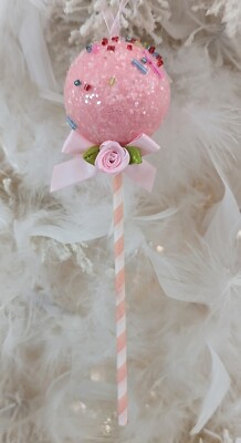 Cake  Cookie Pop Pink Rose Bow  ShabbyChic Candyland  Sweet Shop Bakery Ornament