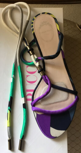 EMILIO PUCCI WOMENS $535 BLACK/GREEN SILD FLAT SANDALS SZ.37/7 NEW IN BOX ITALY - Picture 4 of 12