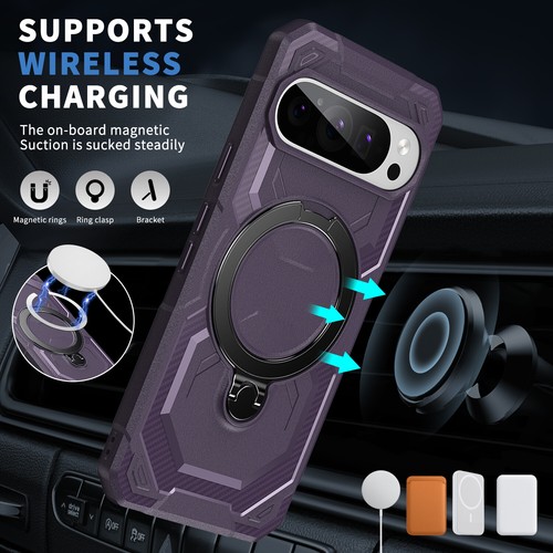 For Google Pixel 9 Pro XL/9Pro/9 Mag Safe Rotatable Ring Stand Shockproof Case - Picture 26 of 50