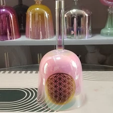 432Hz Cosmic Handle Clear Color F Heart Chakra Quartz Crystal Singing Bowl 6"