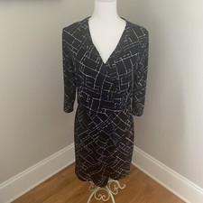 WHBM Womens Black 3/4 Sleeve Stretch Knit Faux Wrap Dress Size XS Career Work