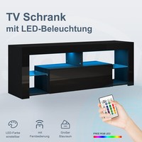 Tv Schrank Fernsehtisch Led Beleuchtung Schrank Lowboard Schwarz Hochglanz 140Cm
