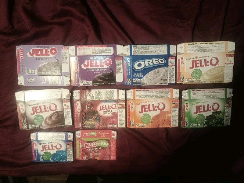 Lot Of 10 Empty Jello Boxes Pudding Gelatin Mix Spider-Man Avengers Jell-O Play