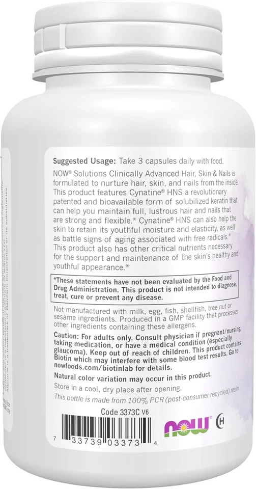 NOW Solutions, Cabello, Piel y Uñas, Suplemento con Cinatina, 90 Cápsulas Vegetales Foto 3 de 4