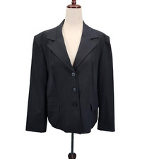 Talbots Womens Size 12 Stretch Black Lined Blazer Three Buttons Pockets Career