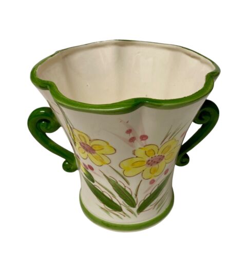 "Florero maceta Relpo flores margaritas asas verdes hecho en Japón astilla de 5 1/2"" de alto" - Imagen 2 de 6