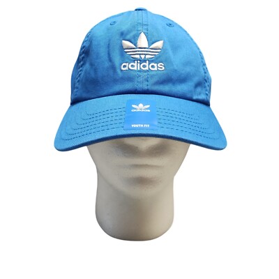 adidas Baseball Cap Youth Blue 100% Cotton Relaxed Fit Adjustable Strapback Hat