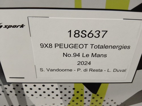 Spark Peugeot 9X8 #94 Di Resta Duval Vandoorne 24h Le Mans 2024 1/18 18S637 - Imagen 5 de 5