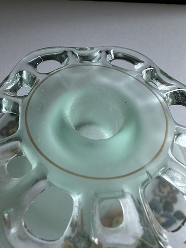 Vtg Pair Lancaster Candle Holders Satin Green Open Work Reverse Painted Tapers - Picture 7 of 23
