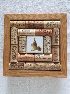 Wine Cork Trivet 7”x7” /Wooden Frame /1 7/8”x 1 7/8” Ceramic Tile Center