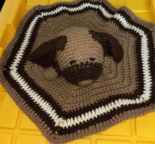 Crocheted Puppy Dog Security Blanket Brown  White Blankie
