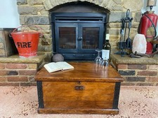 Old Antique Pine Chest, Vintage Wooden Storage Trunk, Blanket Box, Coffee Table.
