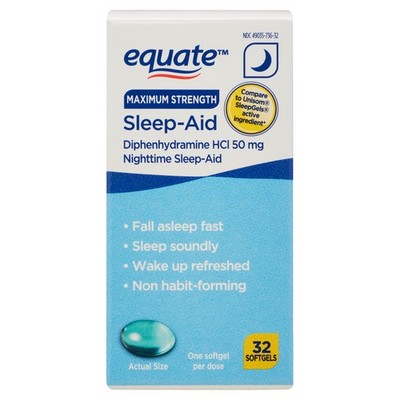Equate Maximum Strength Nighttime Sleep-Aid Diphenhydramine HCl Sleep Support...