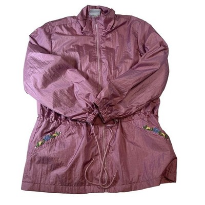 Blair Light Purple Embroidered Flowers Zip Up Drawstring Elastic Rain Jacket Lar