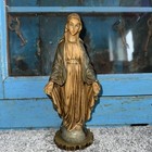 Vintage resin Ornate Blue Eye Virgin Mary Madonna Statuette And Snake 8.5 Inch