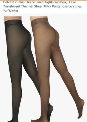 Delcast 2 Pairs Fleece Lined Tights (Black+Brown) (Medium)