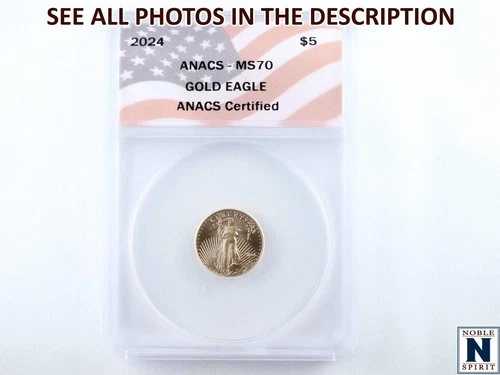 NobleSpirit (LB) Beautiful 2024 $5 GOLD Eagle 1/10th oz ANACS MS 70