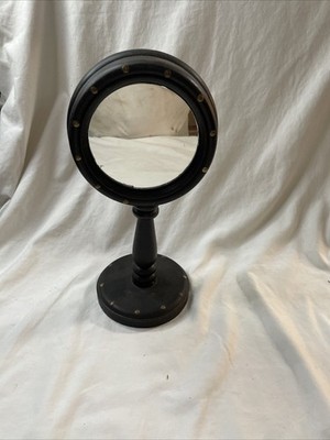 Antique Wooden Framed Shaving Dressing Make-up Mirror Free Standing 14'' Tall