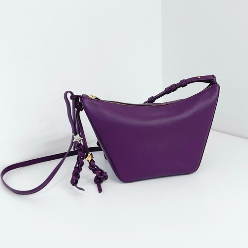 Excellent Loewe Hammock Hobo Calfskin Purple Shoulder Bag Crossbody Gold