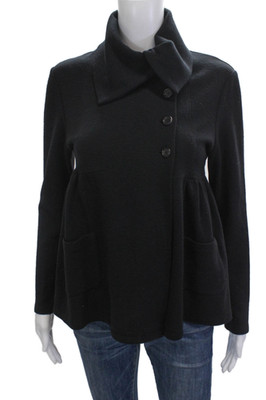 Morgane Le Fay Womens Black Wool Blend Collared Button Coat Long Sleeve Size L