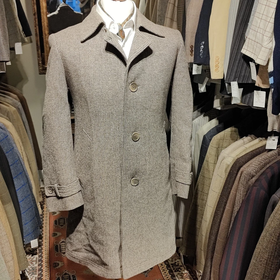 Vintage Mens 36R - 38R Tweed Check Wool Pea Over Coat Jacket Harris Style V - Image 2 of 4