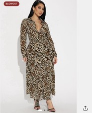 Women's Dress Size Medium Fashion Nova Cara Chiffon Midi Dress Leopard