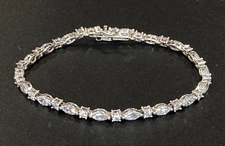 Vintage Sterling Epiphany Marquise & Round Diamonique CZ 7.25" Tennis Bracelet