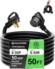 6 AWG 250V Welder Extension Cord, 50Ft Outdoor NEMA 6-50 Welder Cord with Light
