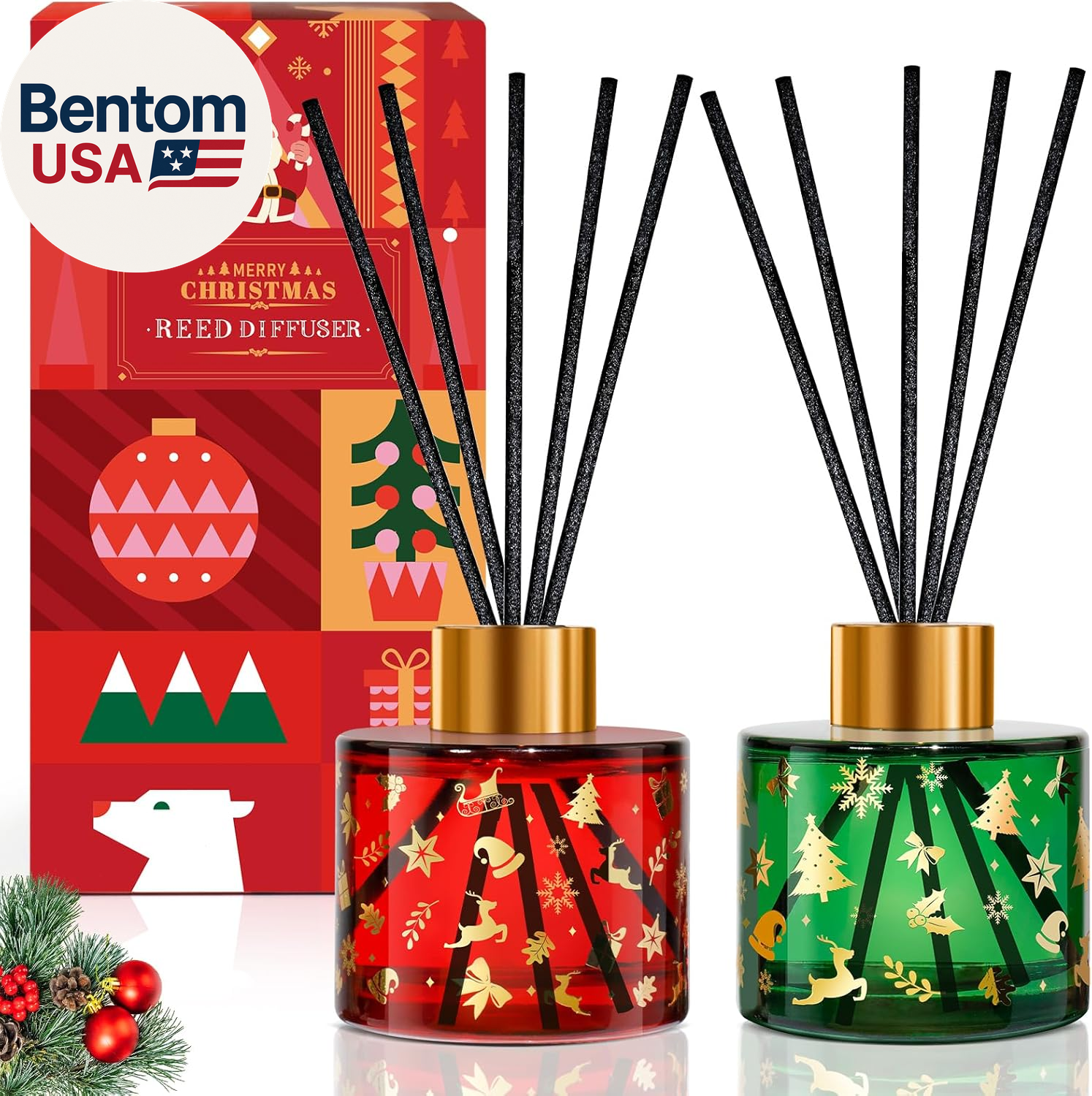 Christmas Reed Diffuser Set 2 Pack(6.76Oz)- Reed Diffuser Oil with 6 Reed Sticks