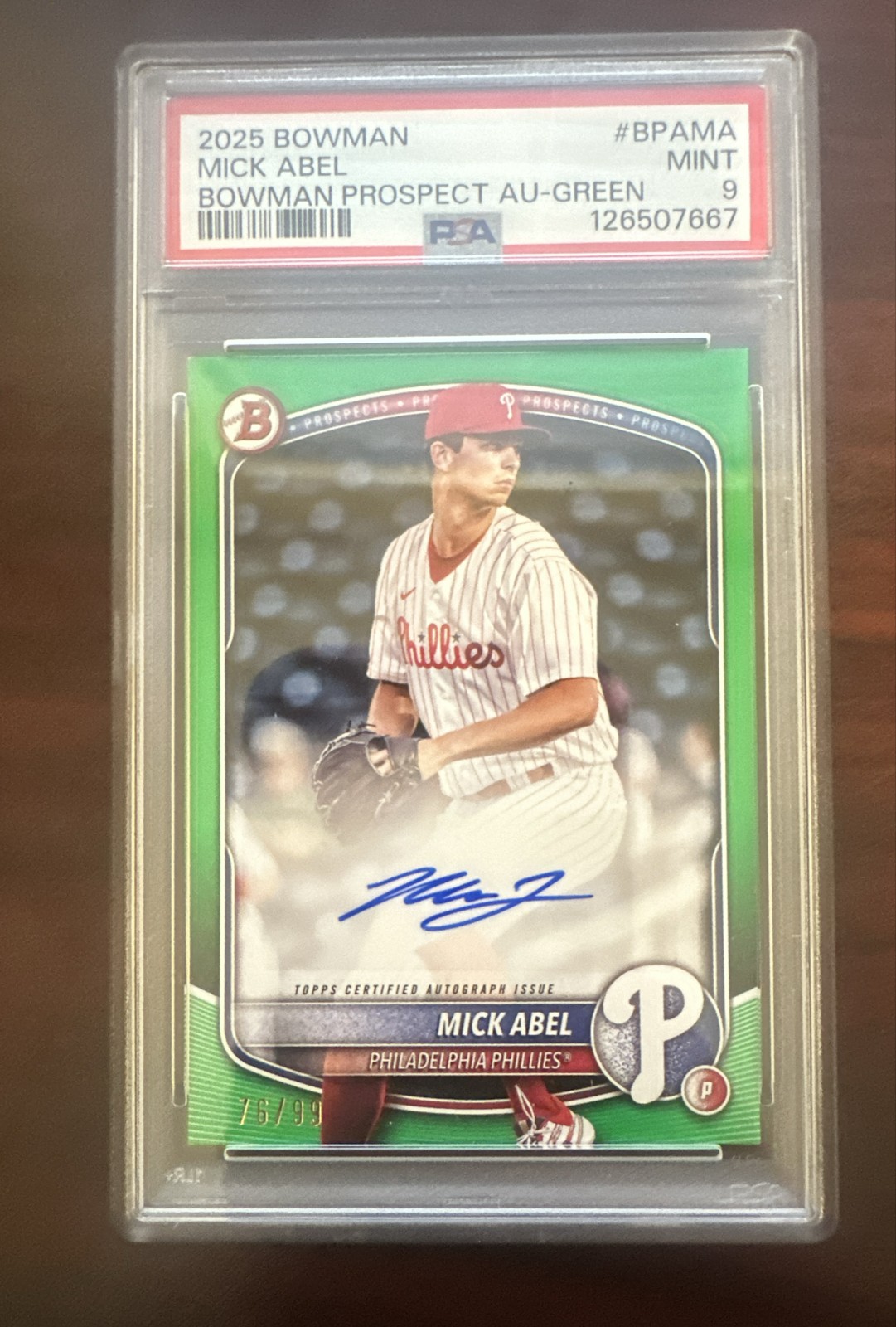 2025 Bowman - Paper Prospect Retail Autographs Mick Abel #BPA-MA Green /99 (AU,