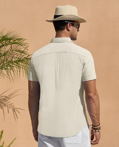 Leinenhemden für Herren Kurzarm Leinenhemden Freizeit Button Down Hemden Sommer - Bild 17 von 53