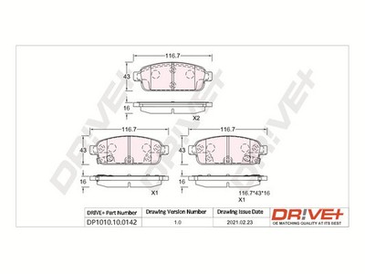 Dr!ve+ Bremsbeläge Bremsbelagsatz Hinterachse für Opel Mokka/Mokka X J13 Astra