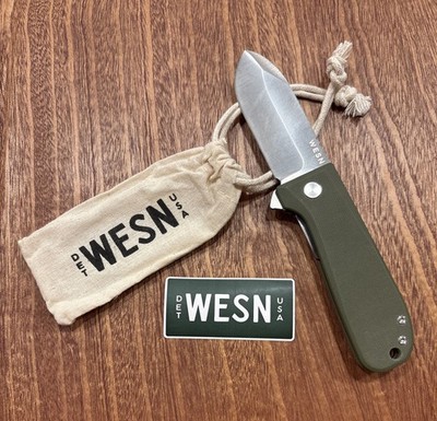 WESN the Allman Folding Pocket Knife Green, G10 Scales Handle, S35VN Steel Blade