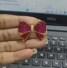 2Ct Round Lab Created Red Ruby Ribbon Brooch Pendant 14K White Gold Plated