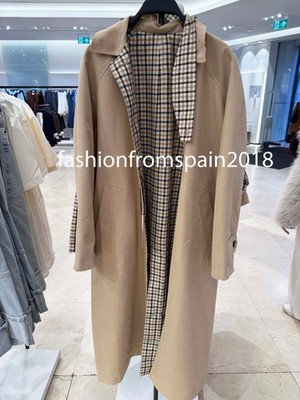 ZARA NEW WOMAN REVERSIBLE PLAID TRENCH COAT ZW BEIGE BROWN XS-XL