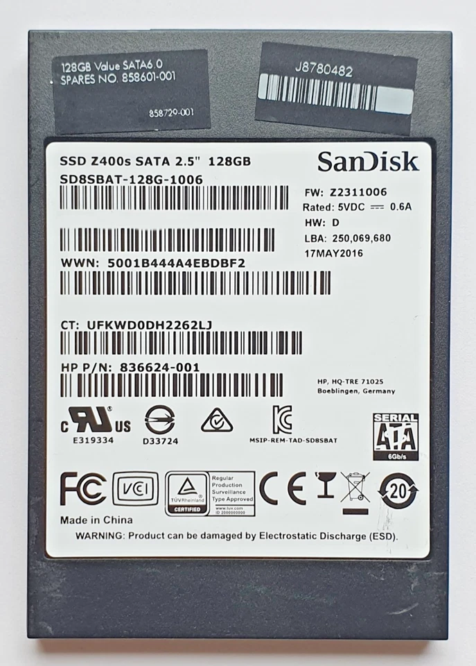 128 GB SATA III SanDisk Z400s SD8SBAT-128G-1006 2D-NAND MLC SSD 2.5" Festplatte - Bild 1 von 1
