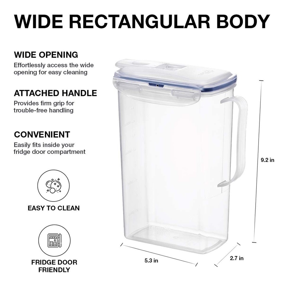 Aqua Fridge Door Water Jug with Handle BPA Free Plastic Pitcher with ...