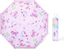 Decalsweet Compact Travel Folding Umbrella-Strong Windproof Unicorn Pink 