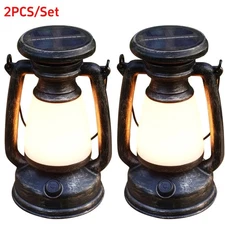 2-Pack Solar Lantern Outdoor Waterproof Vintage Hanging Lantern for Garden Patio