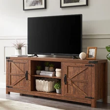 Farmhouse TV Stand for Tvs up to 75 Inches, Wood Barn Door Media Television Cons