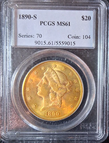 1890-S $20 Double Eagle Liberty Head Gold 1 oz Coin PCGS MS61