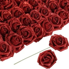 Artificial Flowers 30 pcs Red Glitter Roses Artificial Flowers with Stem, 2.3...