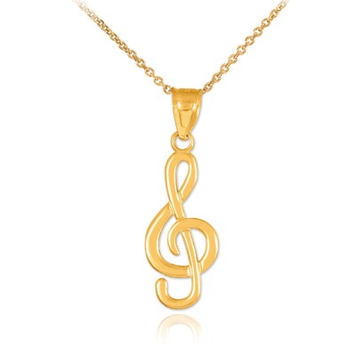 Massiver Gold Violinschlüssel Anhänger Halskette (erhältlich in Gelb-/Rosé-/Weißgold)